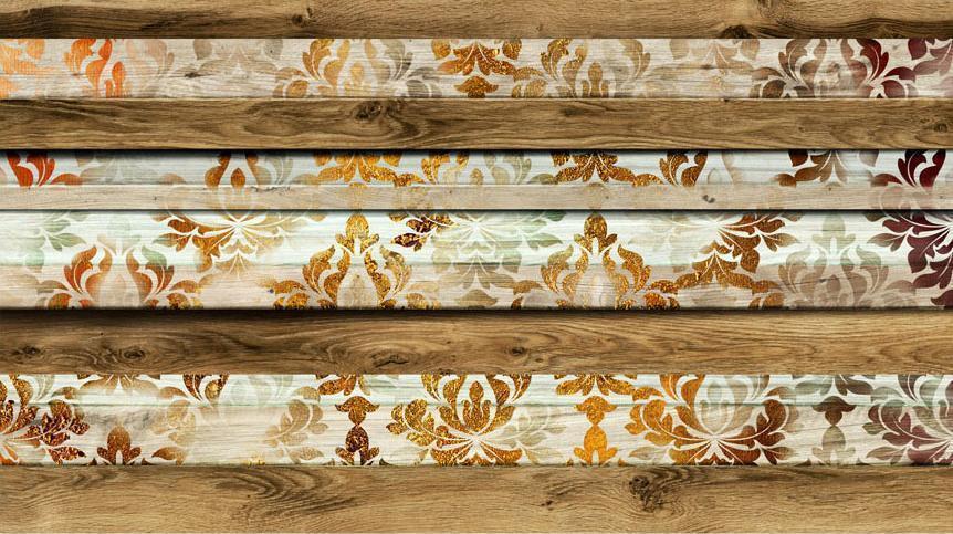 Papier peint - Wooden elegance - background with wood motif and white and gold ornaments