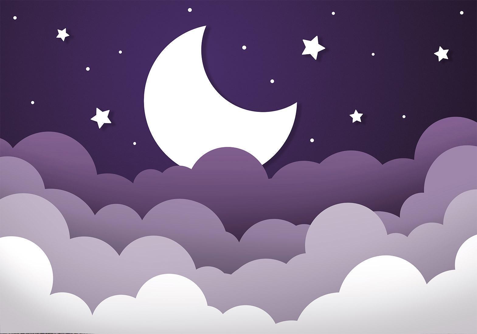 Papier peint - Moon dream - clouds in a purple sky with stars for children