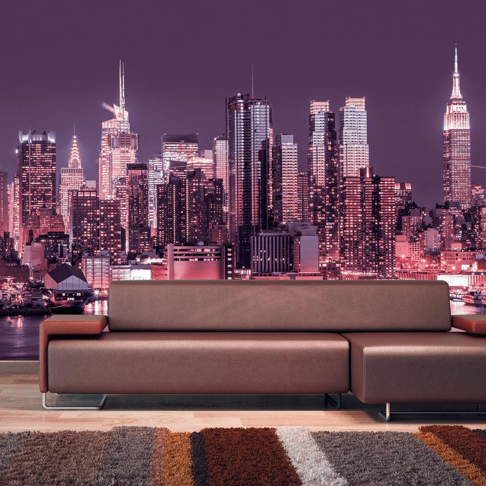 Papier peint - Purple night over Manhattan - cityscape of New York architecture