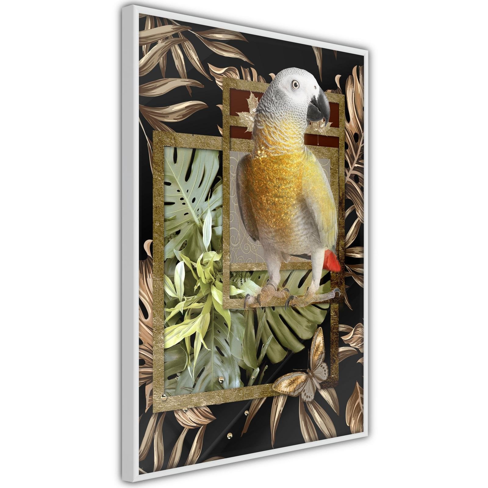 Affiche dorée avec perroquet