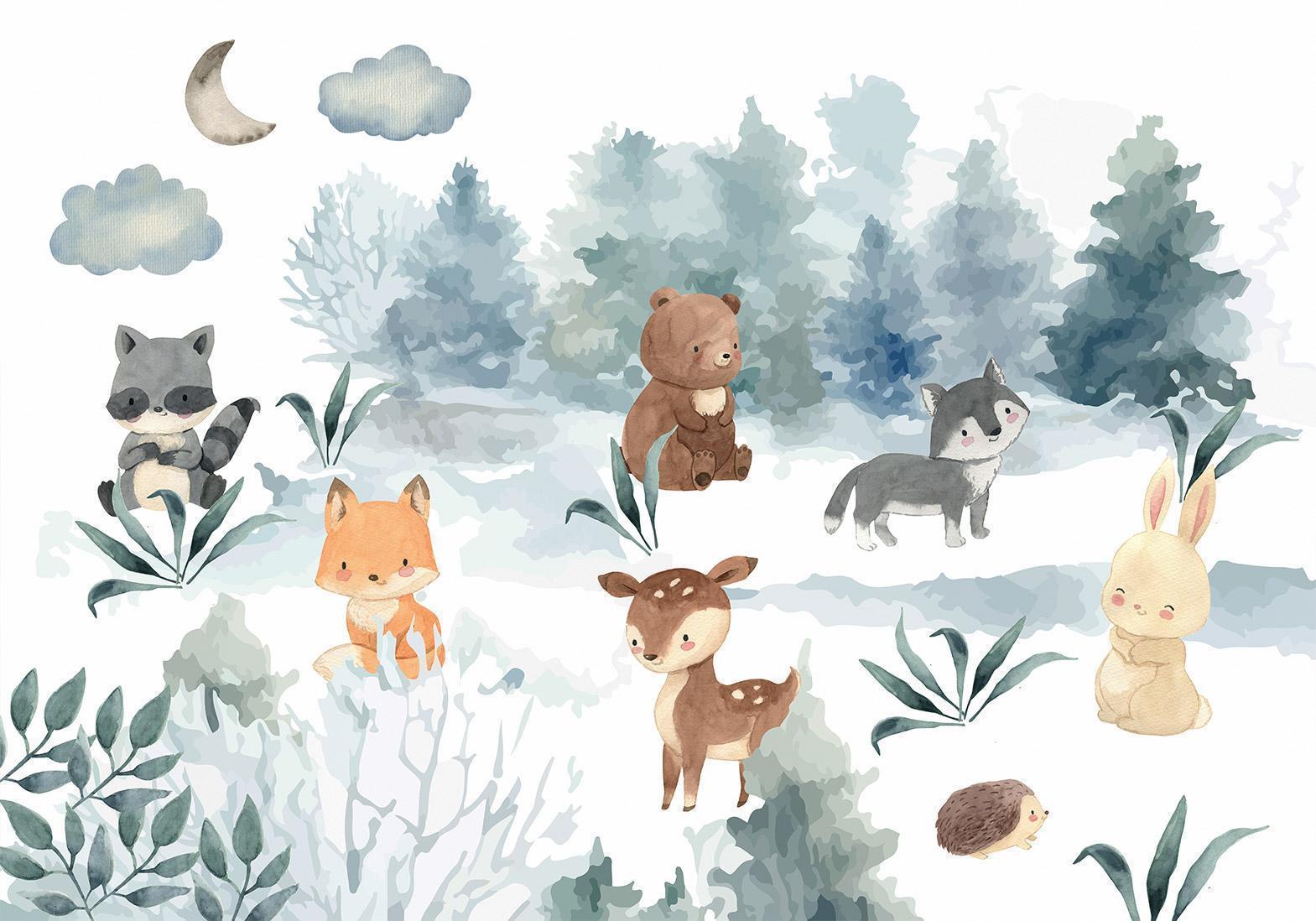 Papier peint - Forest Games - Animals in a Forest Painted in Watercolours