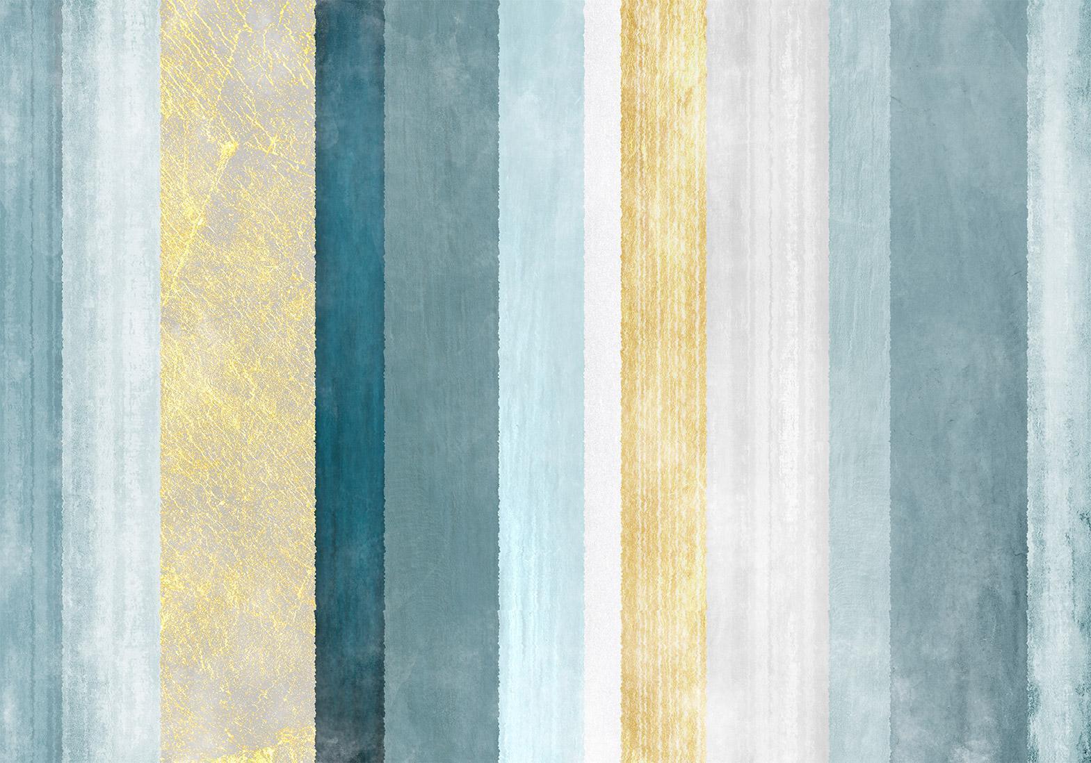 Papier peint - Striped pattern - abstract background in stripes in blue tones with gold pattern