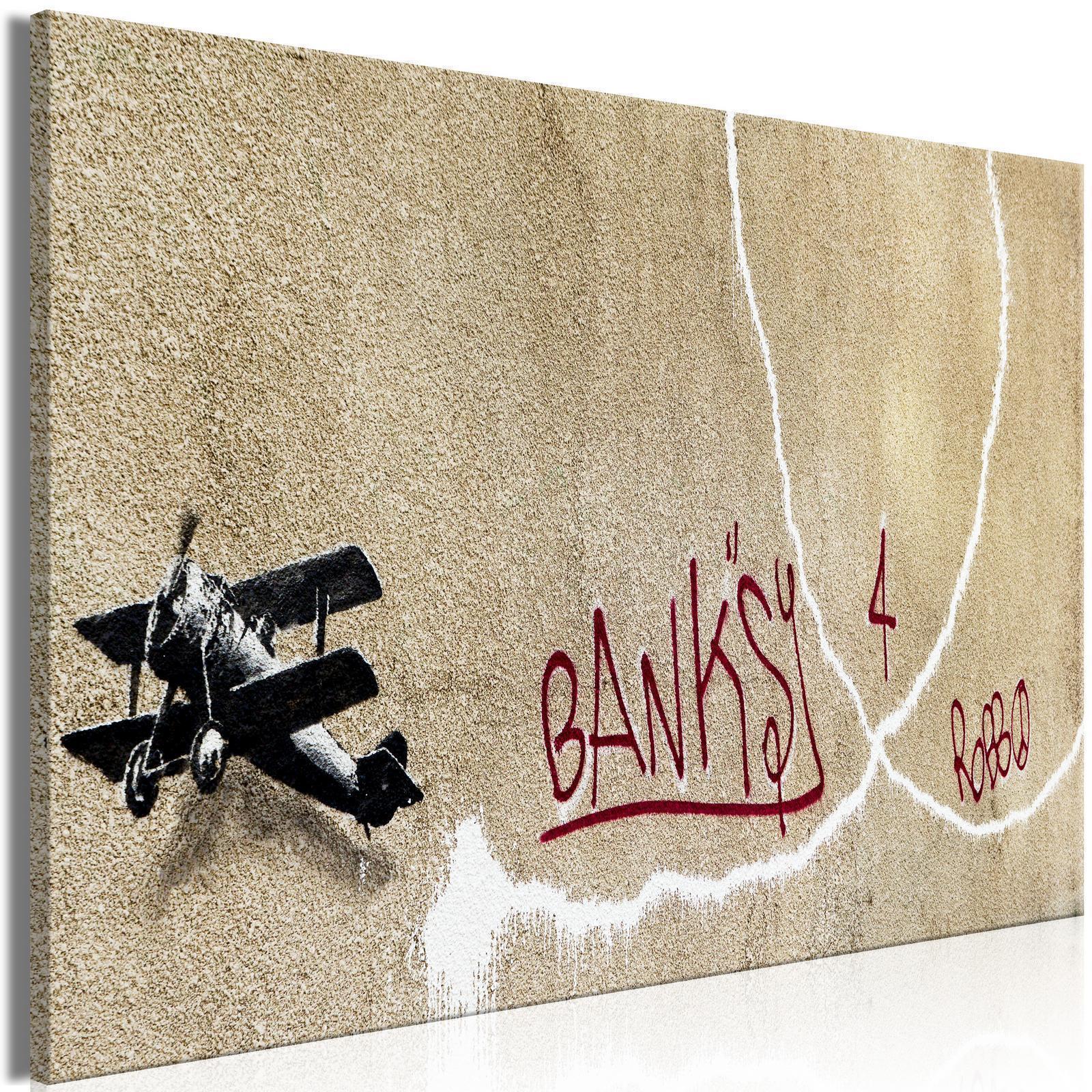 Tableau - Banksy's Plane (1-part) - Red Graffiti Text on Mural Background