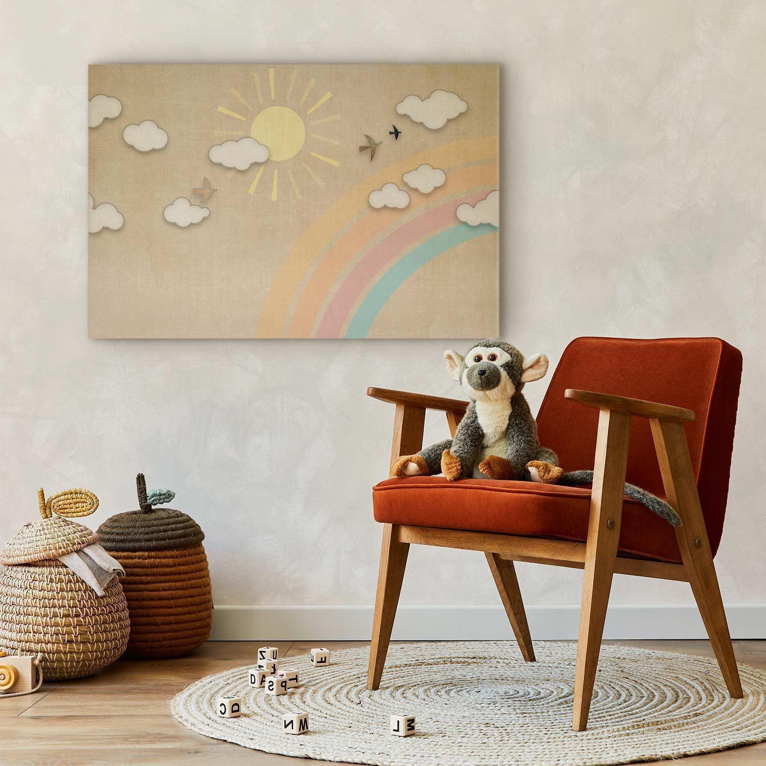 Tableau - Holiday Sky - Sunny Day with a Rainbow and Flying Birds