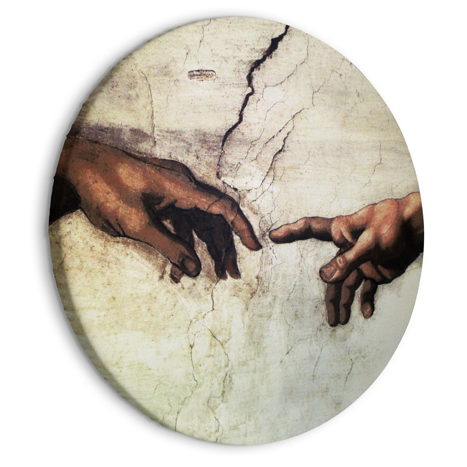 Tableau rond - The Creation of Adam - hands from a fresco by Michelangelo