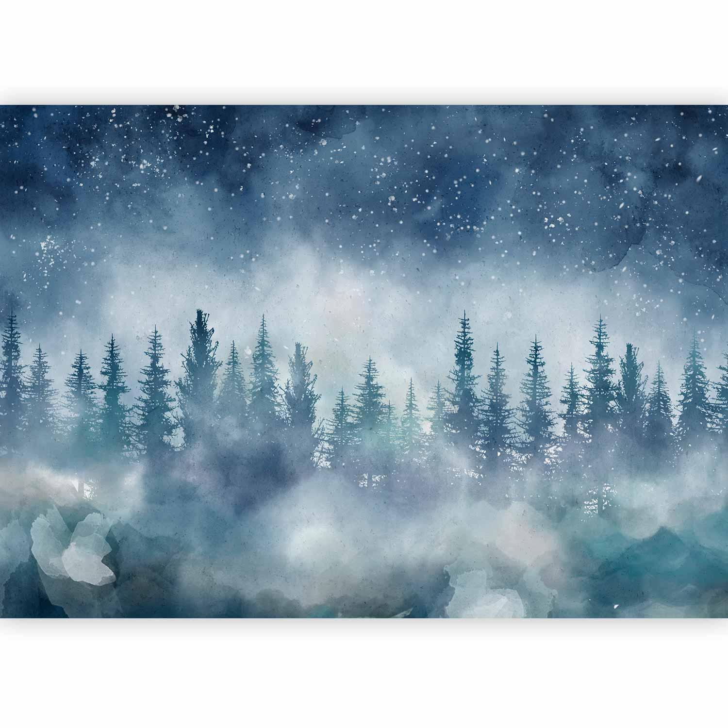 Papier peint - Night landscape - landscape of a misty forest at night with a starry sky