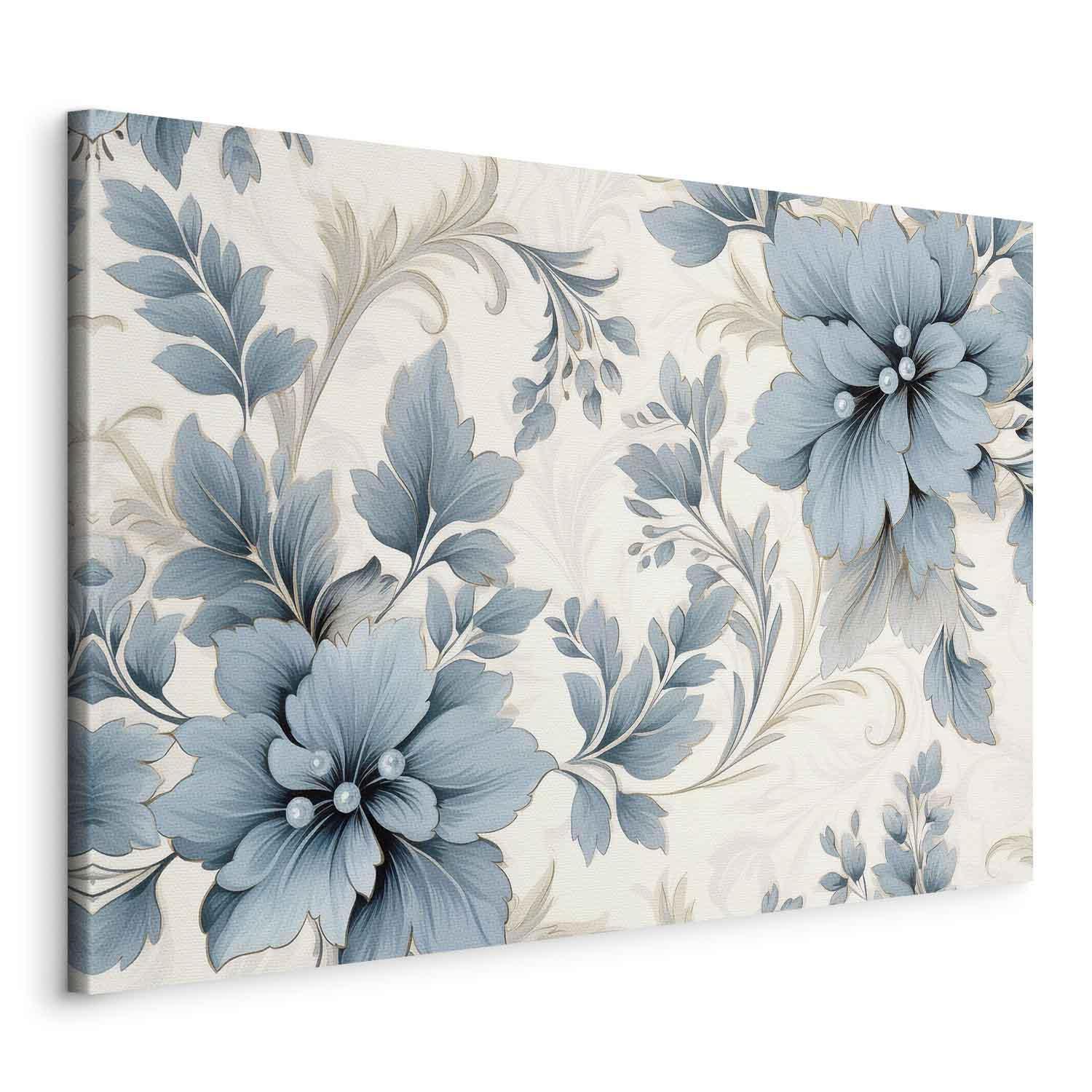 Tableau - Turquoise Flowers in Retro Ambience Floristic Ornaments