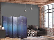 Paravent - School of Small Fish - Illuminated Oceanic Depth in Shades of Navy Purple and Gray with a Shoal of Tiny Fish