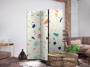 Paravent - Terrazzo with Multicolored - Large Elements - Cheerful Pattern on a Light Background