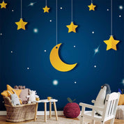 Papier peint - Skyline - night sky landscape with stars and moon for children