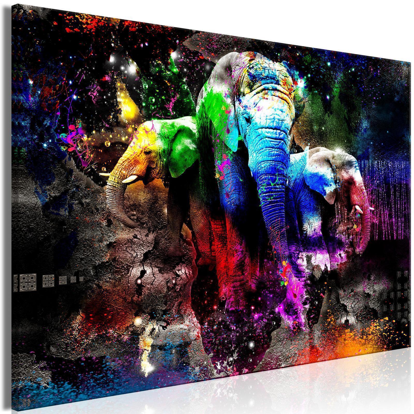 Tableau - Colorful Elephants (1 Part) Wide