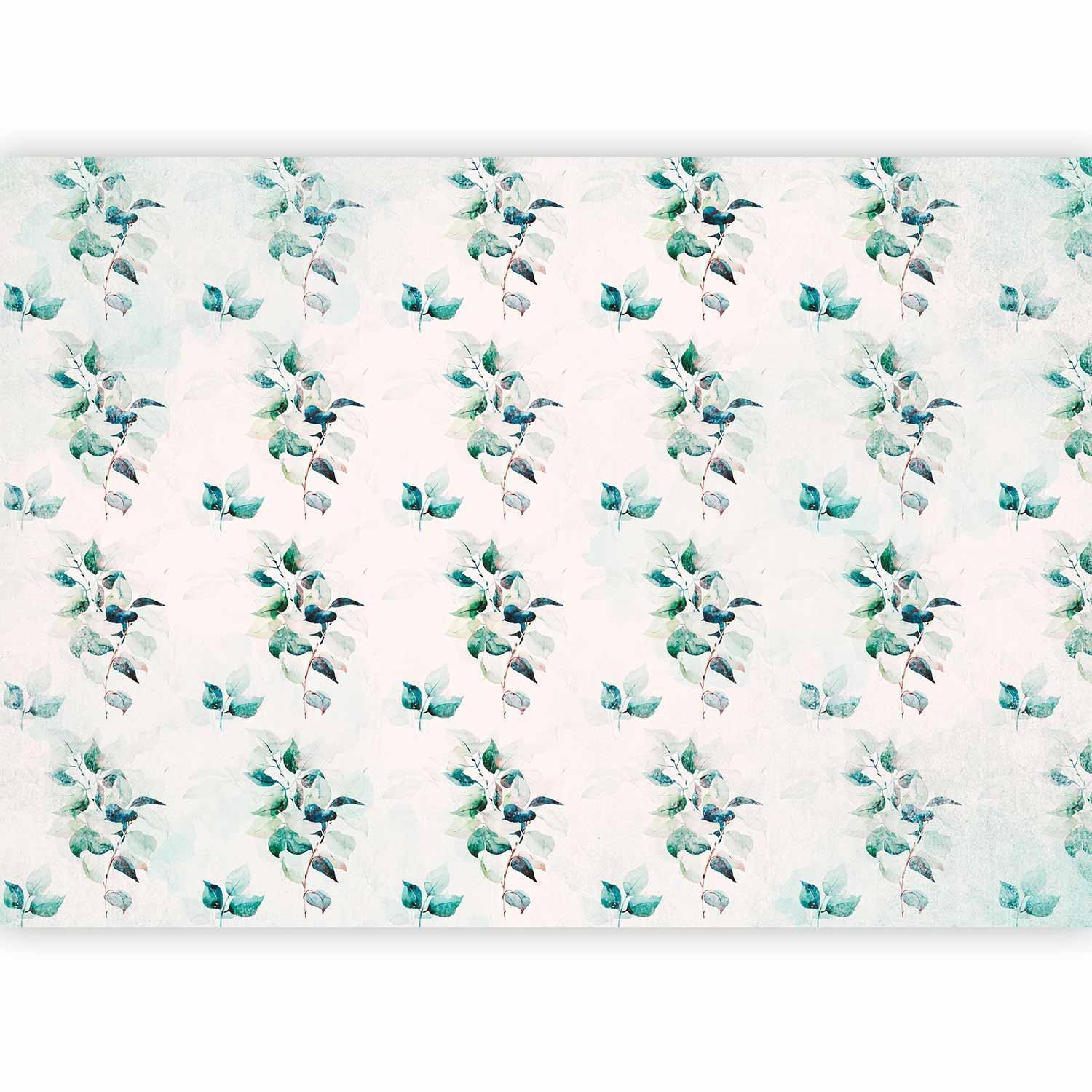 Papier peint - Mint green nature - solid floral pattern with green leaves