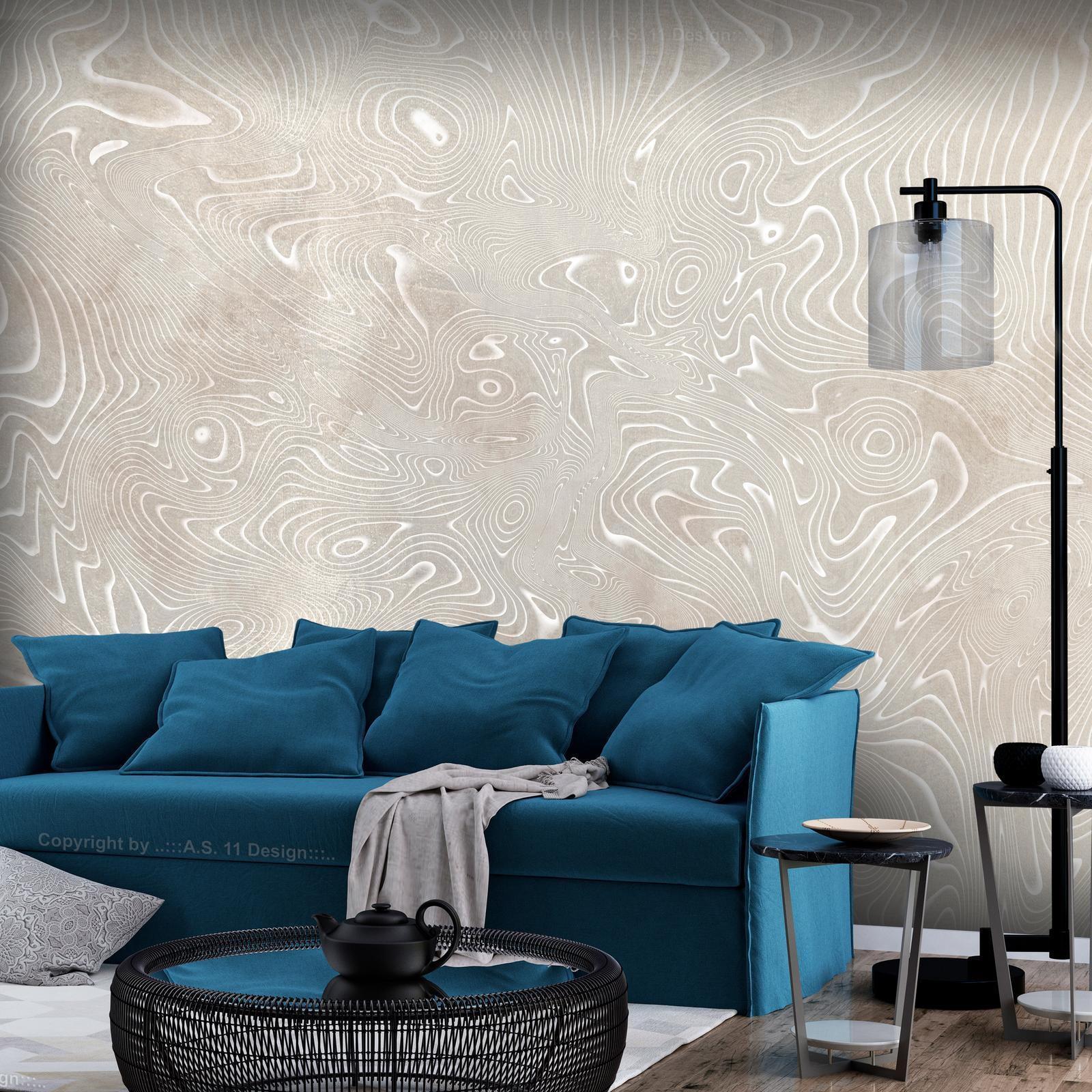 Papier peint - Flowing shapes - abstract beige and white background in patterned compositions