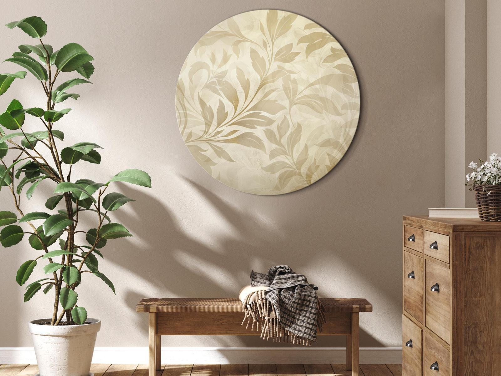 Tableau rond - Botanical Motif with Leaves and Vines in Sand Colors