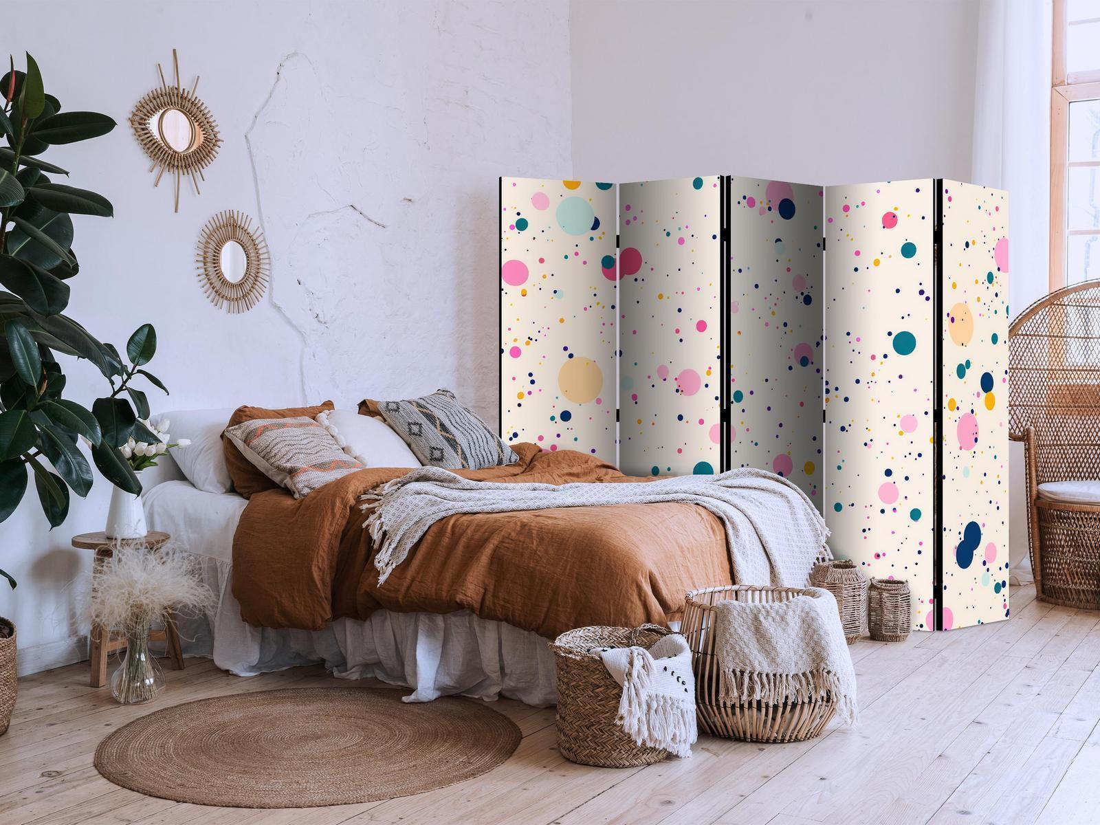 Paravent - Dots - Spots and Splashes Multicolored - Cheerful Pattern on a Light Pink Background