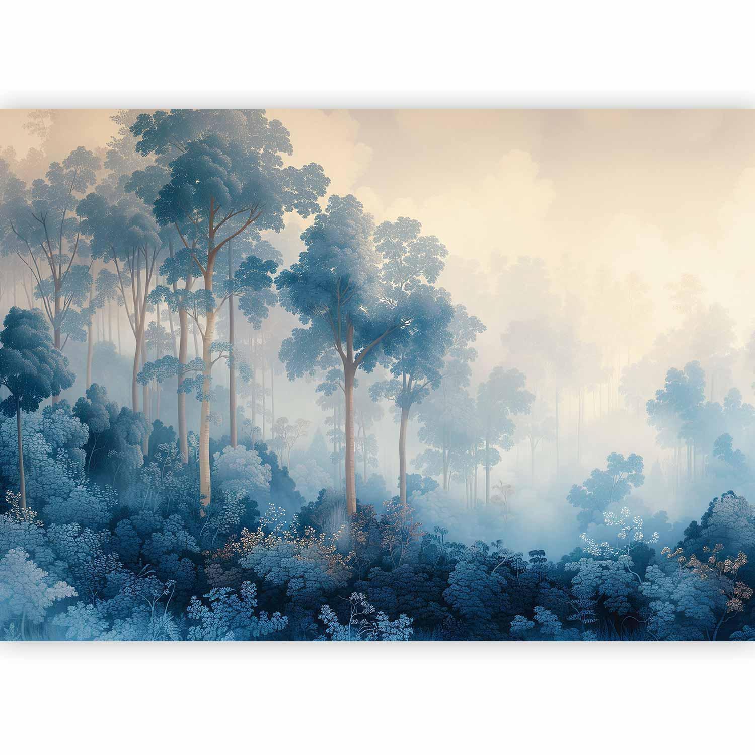 Papier peint - Landscape with Trees in Illustrative Style Fairy-Tale Blue Forest