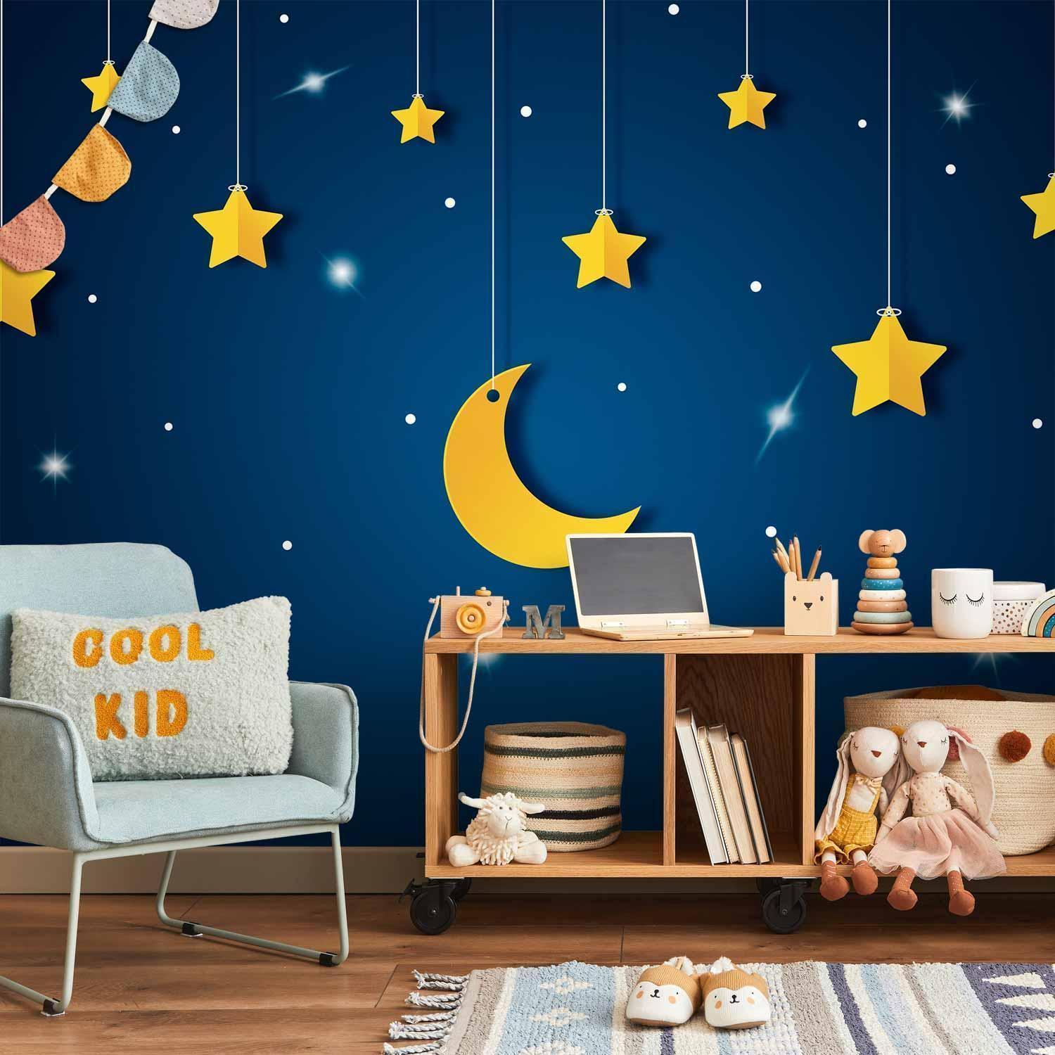 Papier peint - Skyline - night sky landscape with stars and moon for children