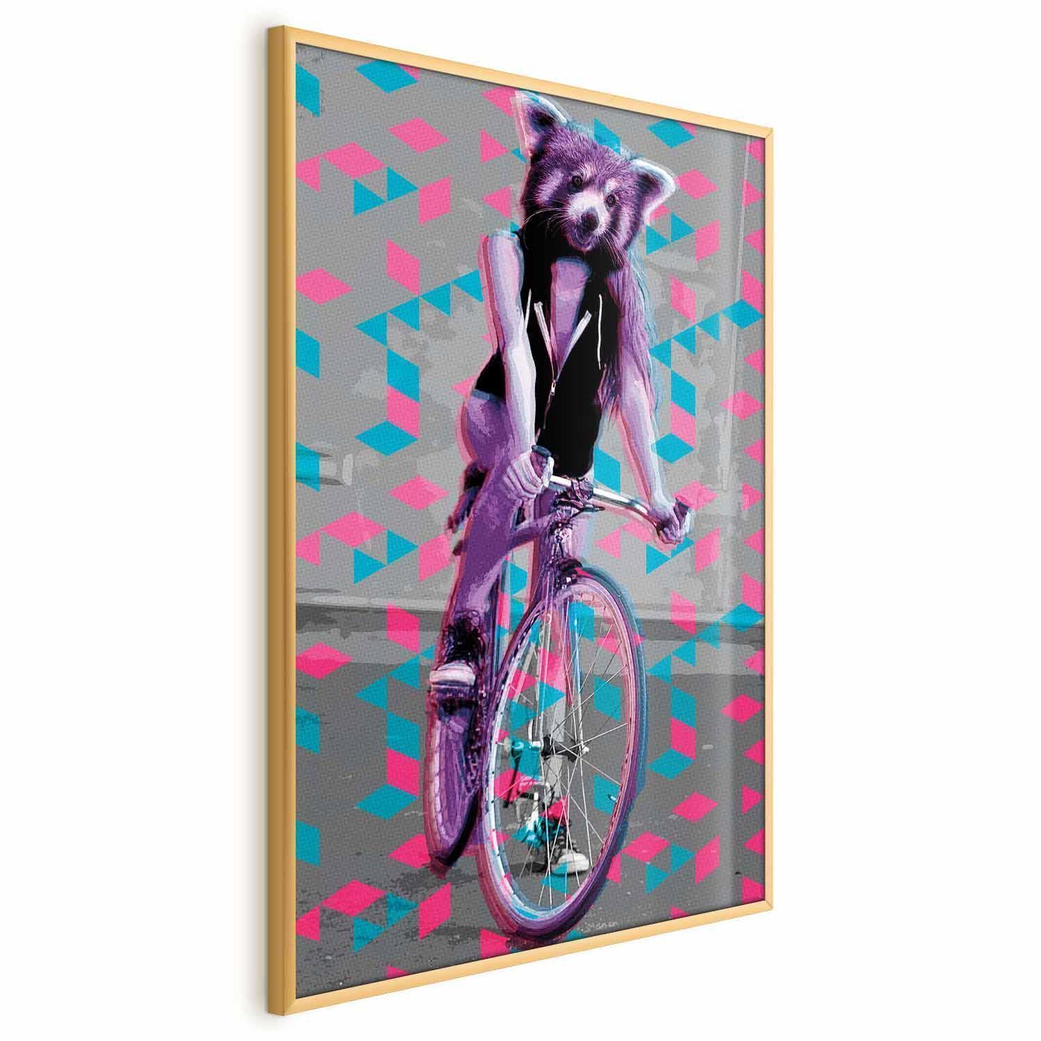 Poster - Raccoon on a Bicycle