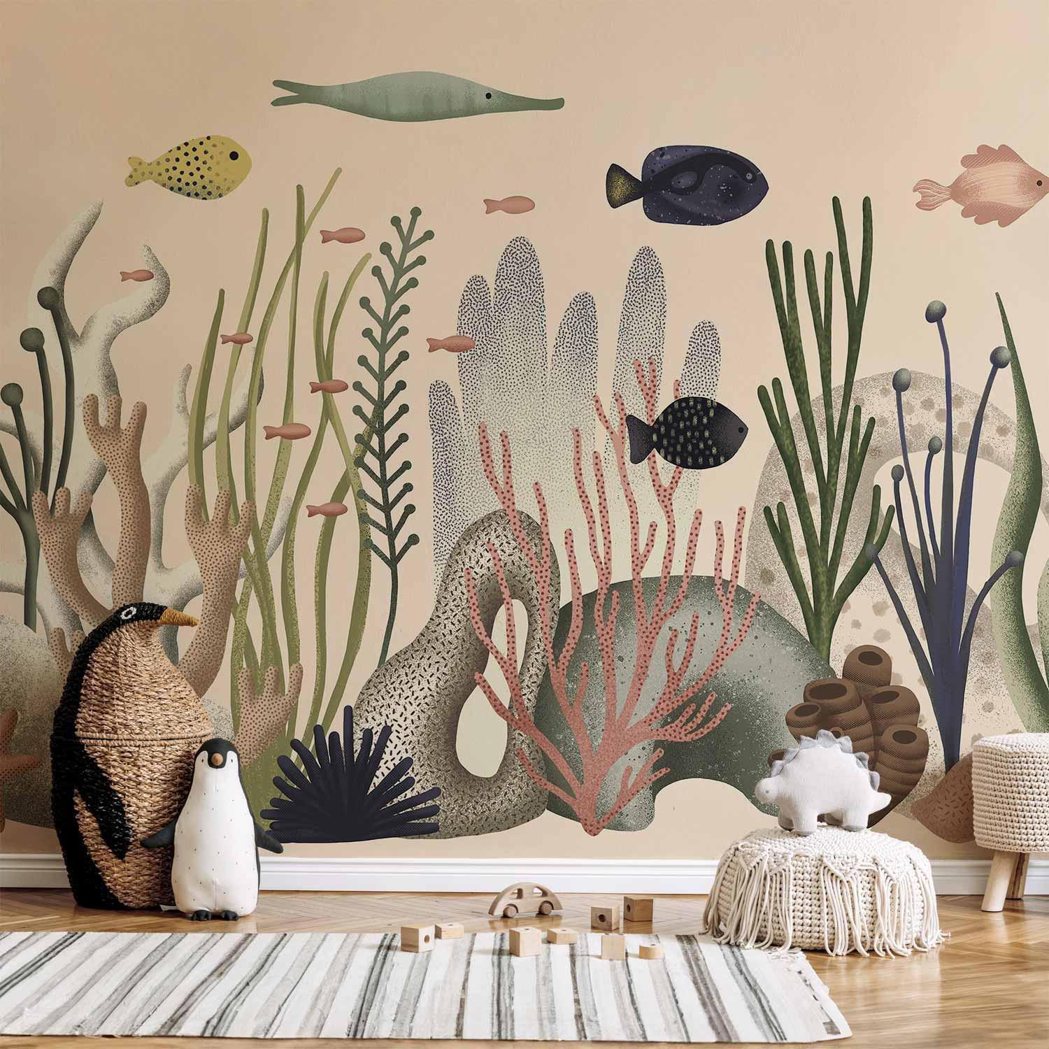 Papier peint - Underwater World - Fish and Corals in Pastel Colours