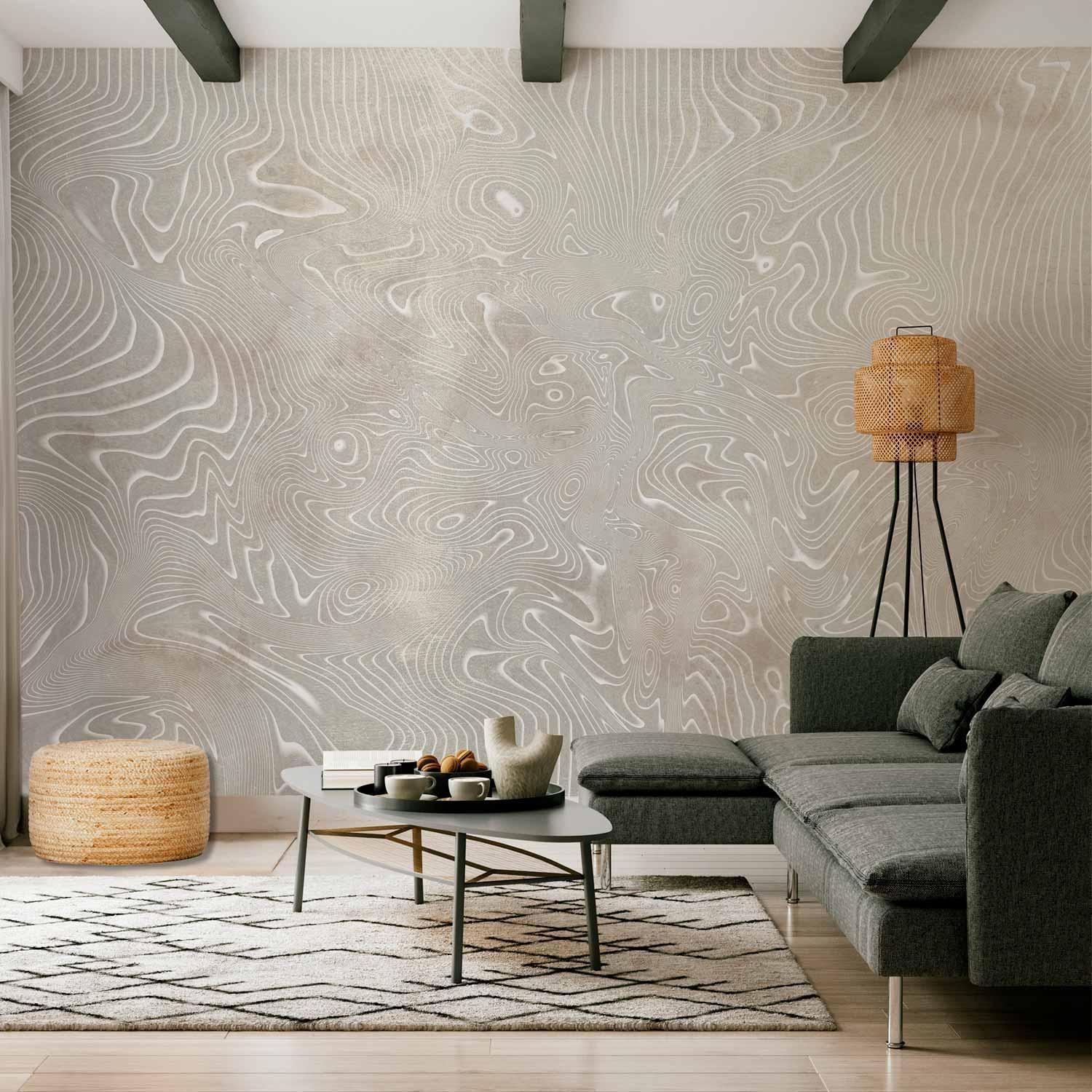 Papier peint - Flowing shapes - abstract beige and white background in patterned compositions