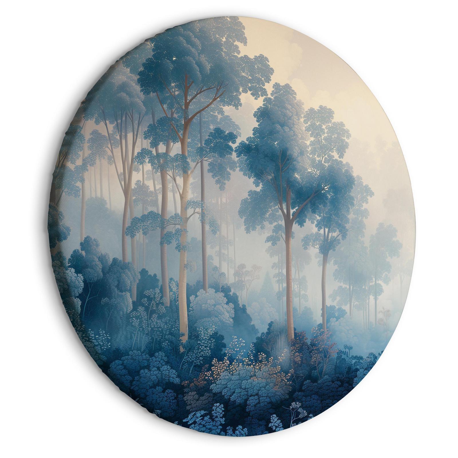 Tableau rond - Landscape with Trees in Illustrative Style Fairy-Tale Blue Forest