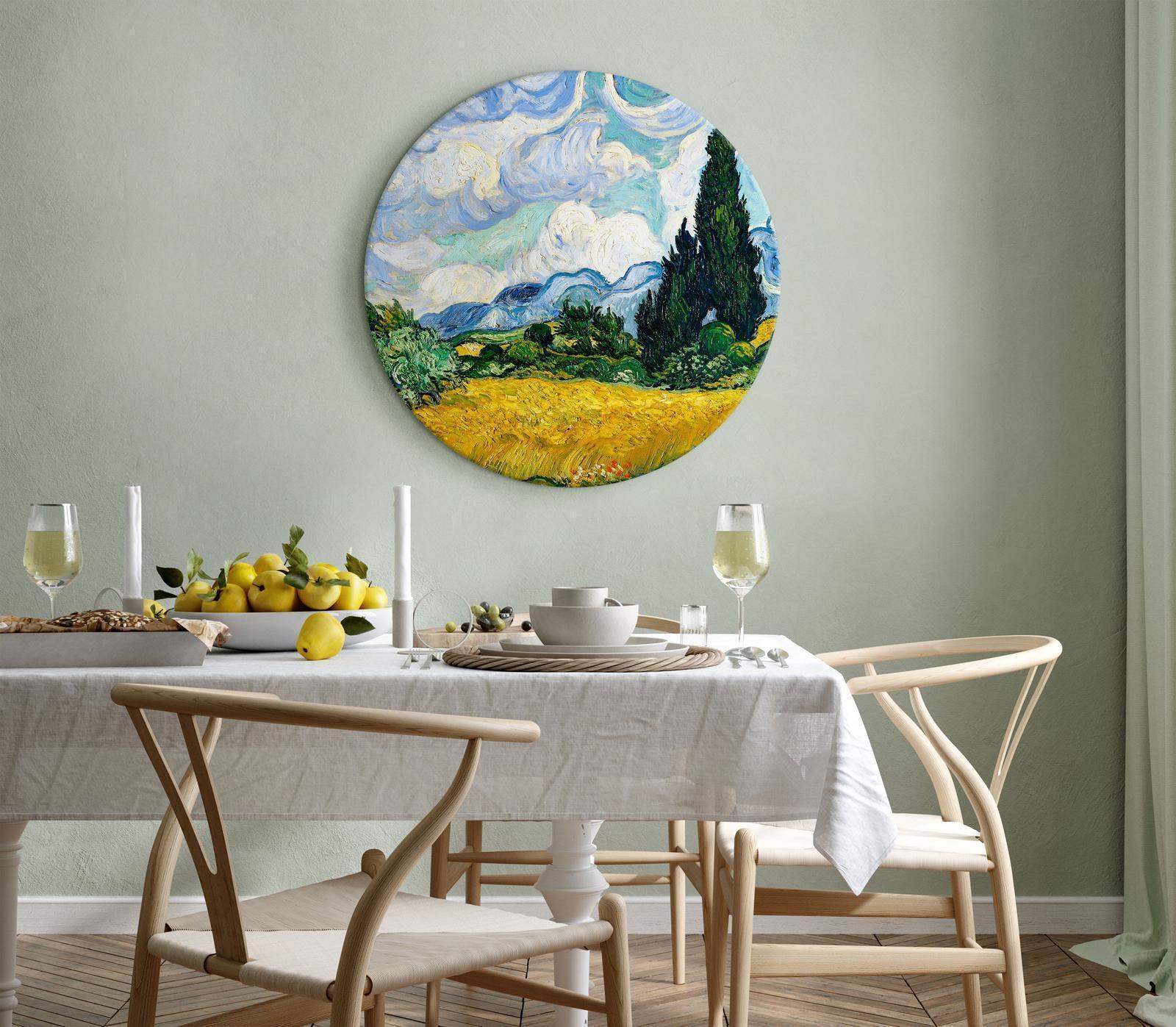 Tableau rond - Vincent Van Gogh - A Landscape With a Yellow Field of Chrysanthemum and a Cypress Tree