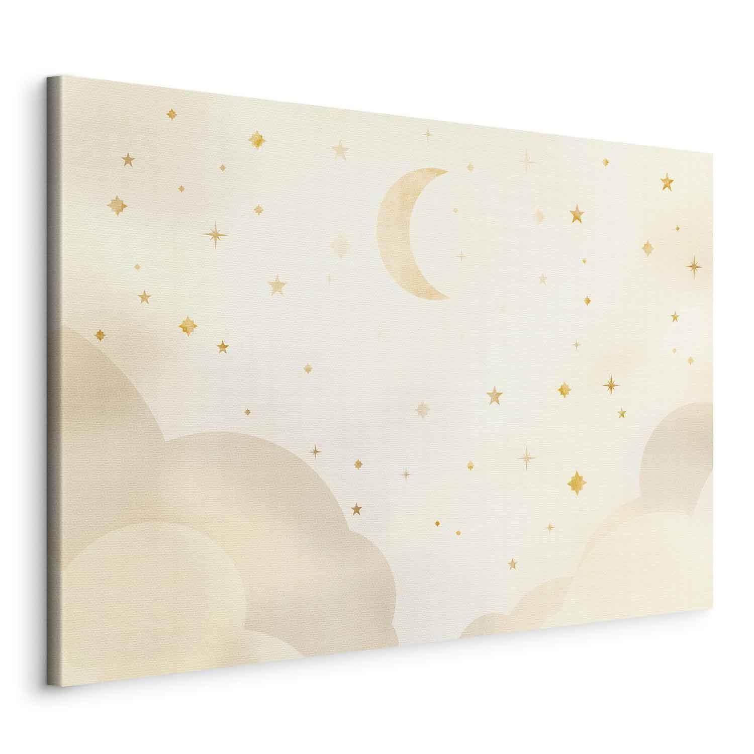 Tableau - Bright Night - Moon Accompanied by Many Stars on a Light Background