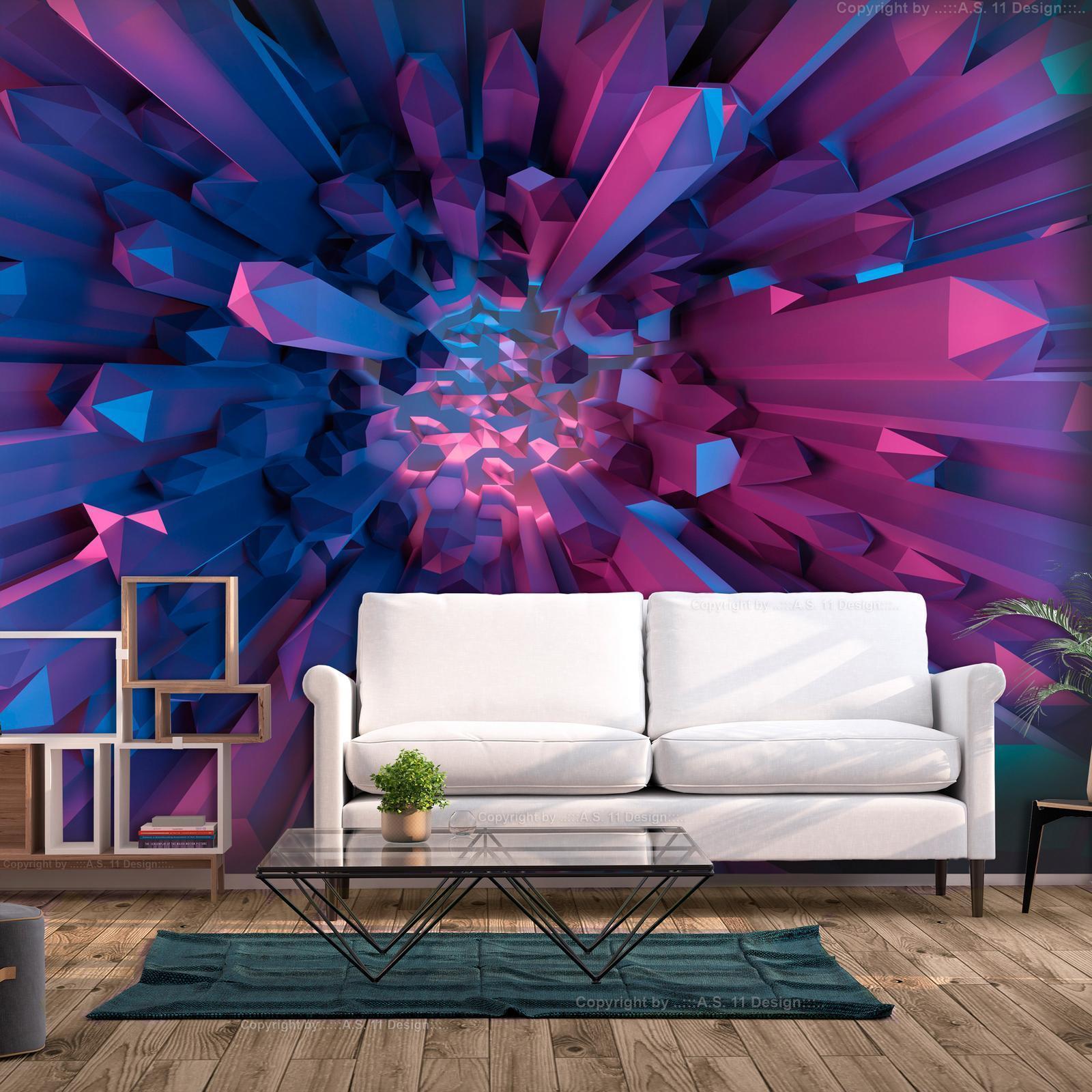 Papier peint - Crystal - geometric fantasy with 3D elements in purple tones