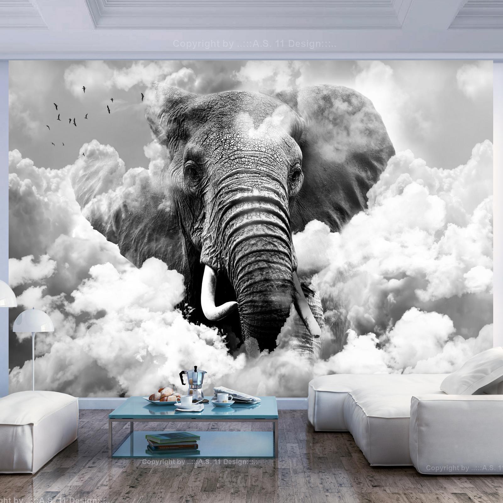 Papier peint - Elephant in the Clouds (Black and White)