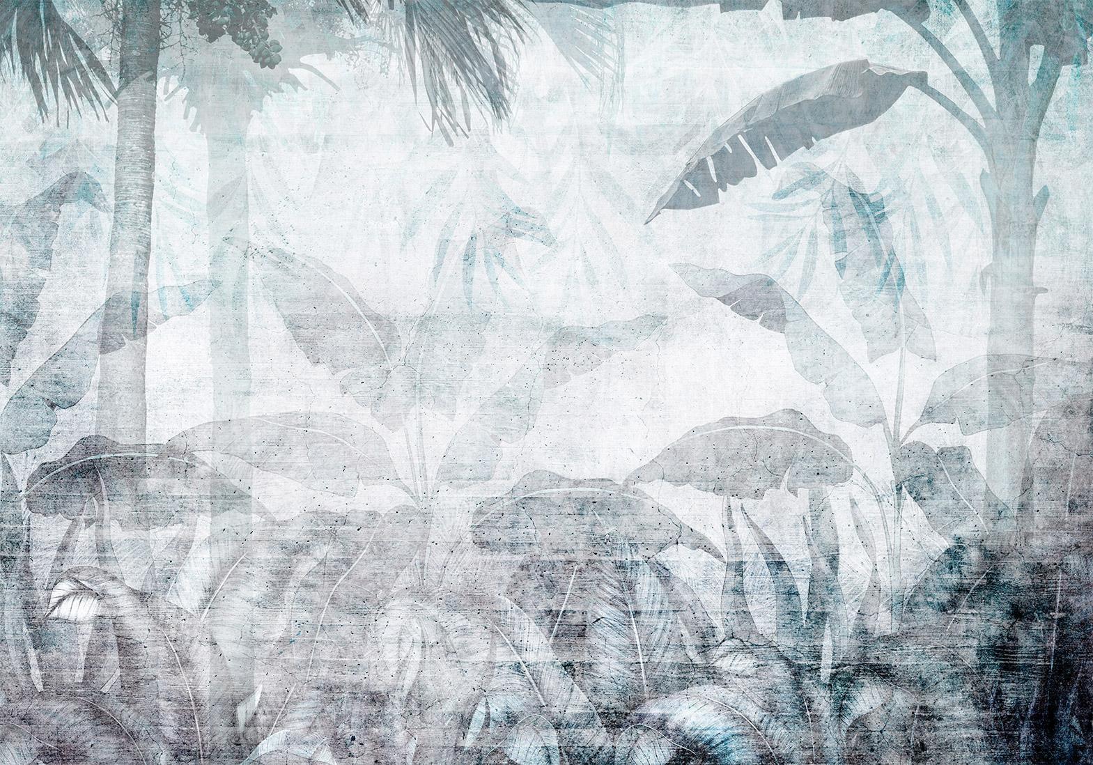 Papier peint - Vanishing jungle - landscape of exotic nature in blue tones