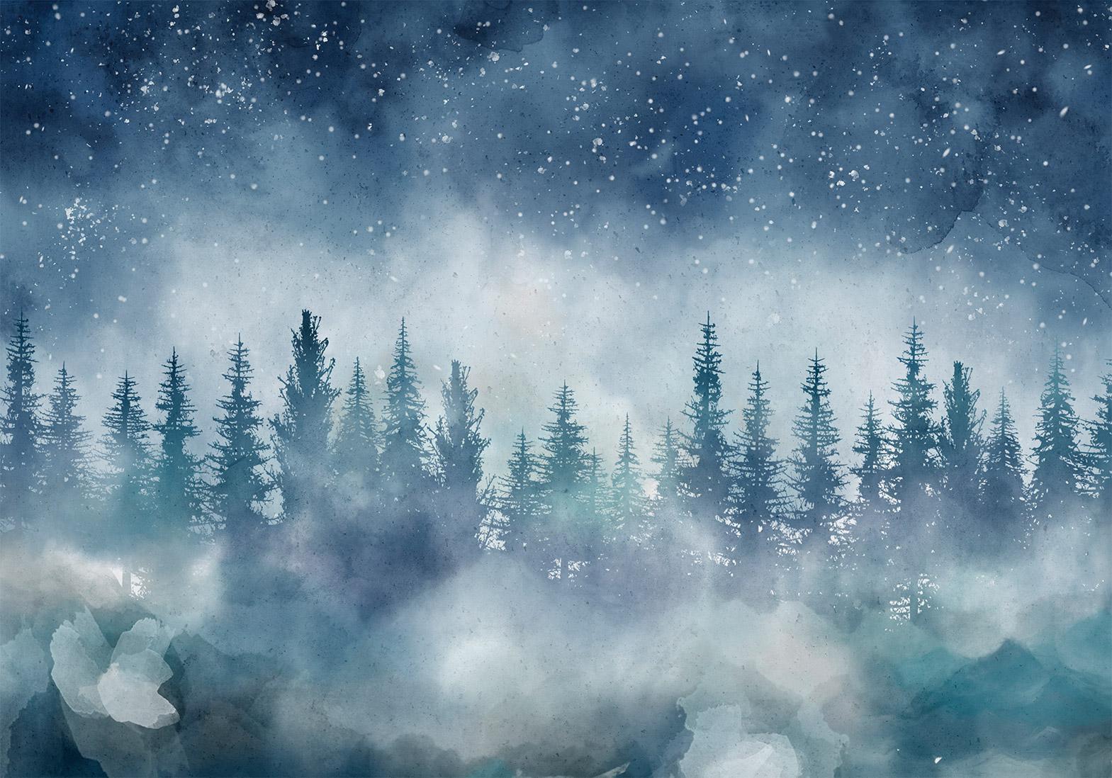 Papier peint - Night landscape - landscape of a misty forest at night with a starry sky