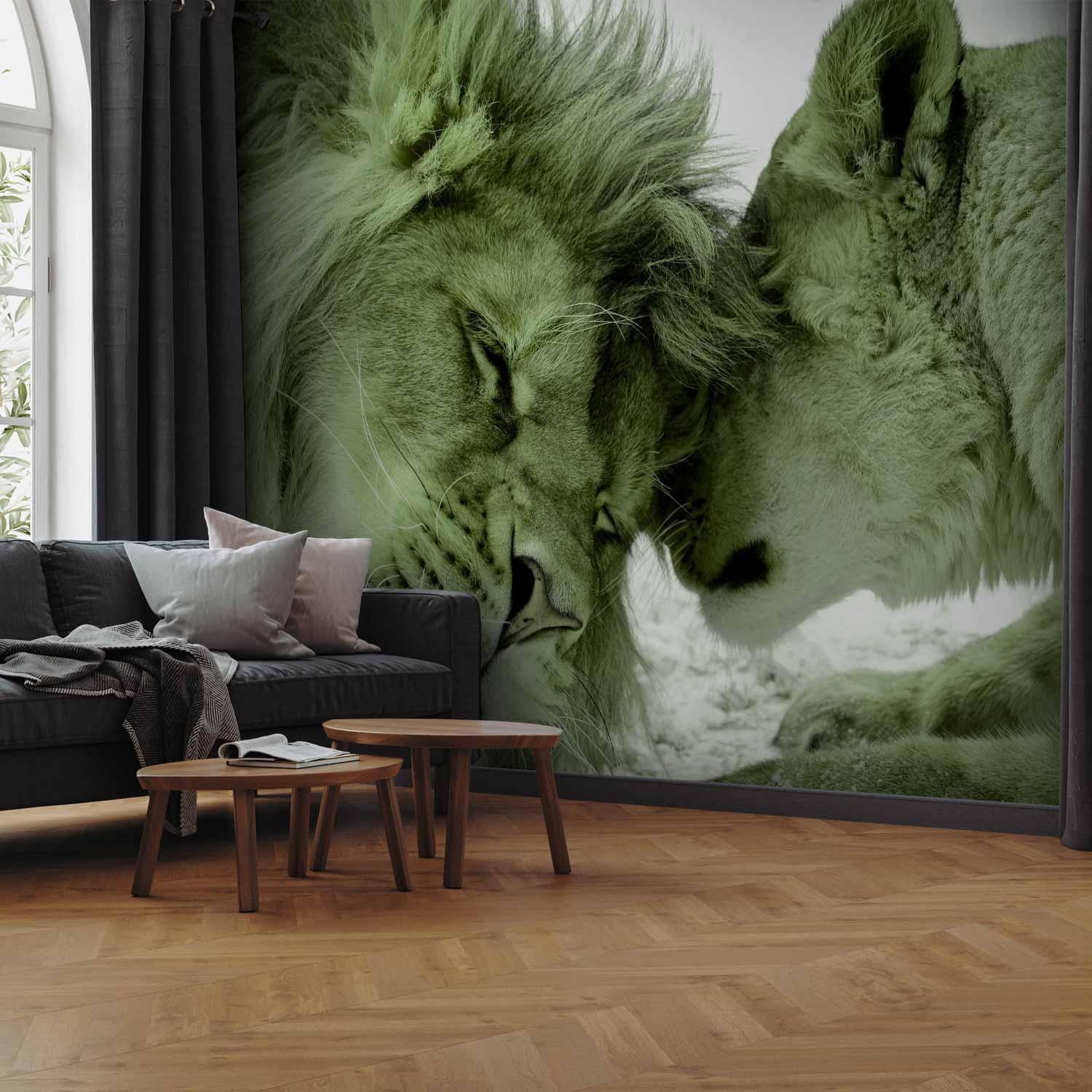 Papier peint - Lion Tenderness (Green)