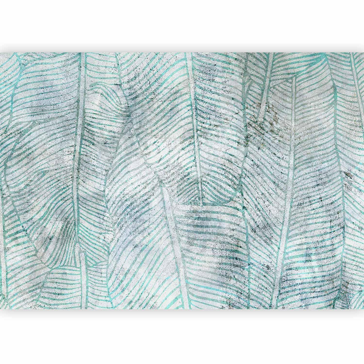 Papier peint - Banana leaves - plant motif blue lineart nature with pattern