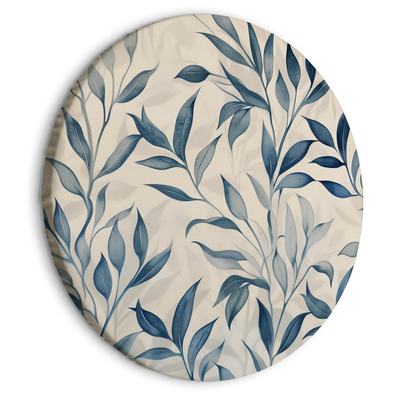 Tableau rond - Leaves in Blue Colors Delicate Botanical Motif