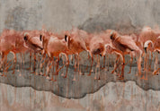 Papier peint - Exotic birds - pink flamingos with shadow on grey concrete background
