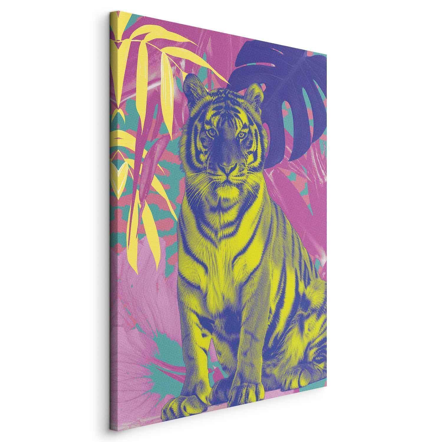 Tableau - Colorful Tiger - Intense Colors of a Tiger Surrounded by Tropical Plants