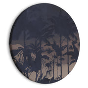 Tableau rond - Evening in an exotic forest - Tropical greenery under the cover of night against the backdrop of mountainous terrain/Jungle at night