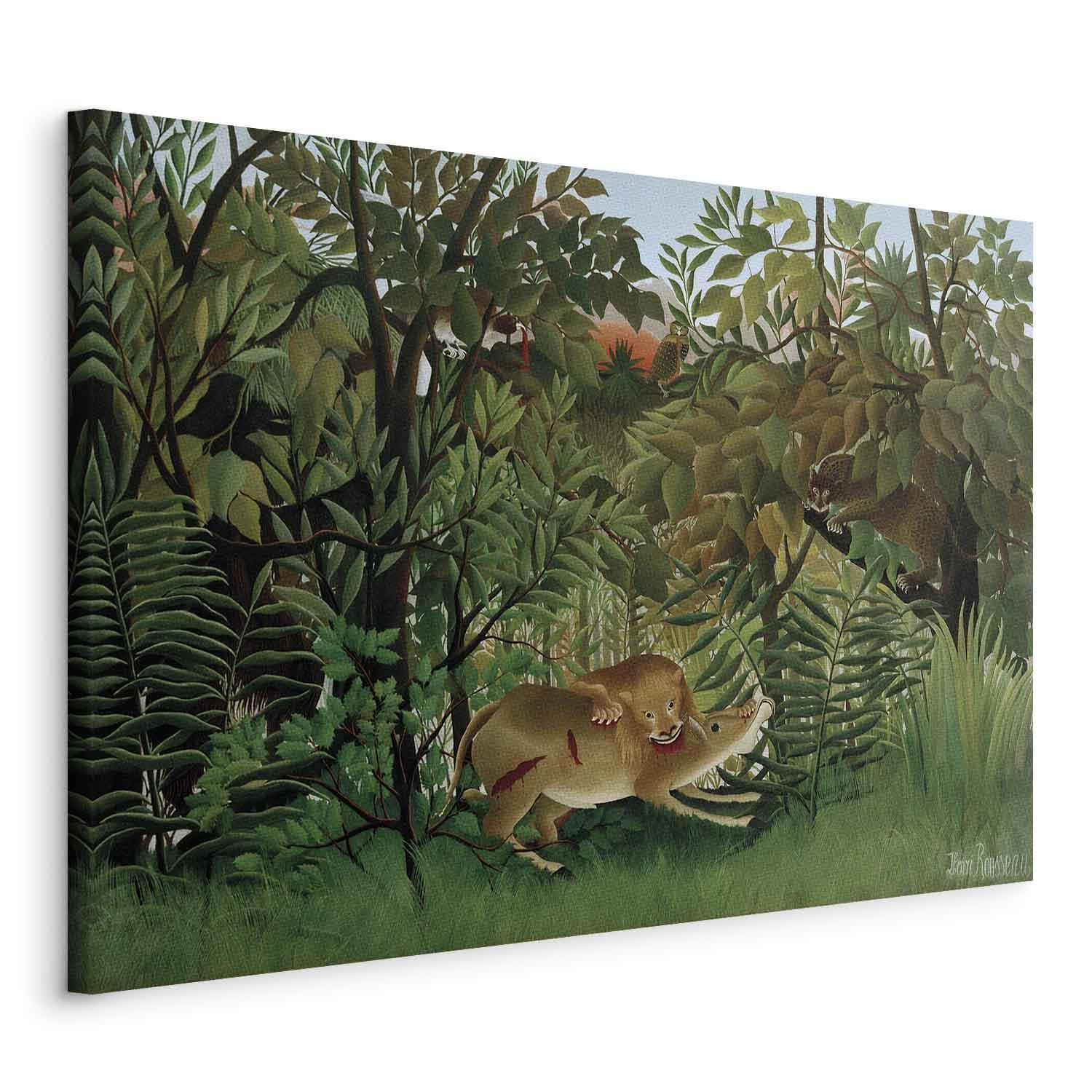 Tableau - Le Lion ayant faim se jette sur l'Antilope (Henri Rousseau)