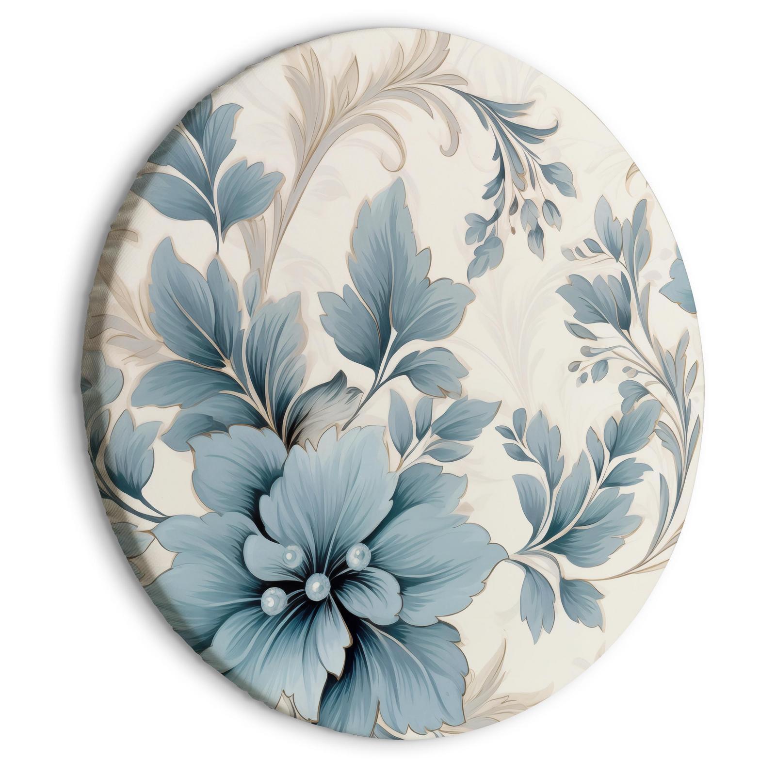 Tableau rond - Turquoise Flowers in Retro Ambience Floristic Ornaments