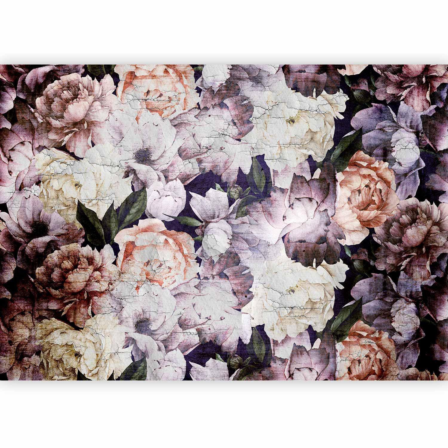 Papier peint - Plant motif with peonies in a garden - retro style flower background