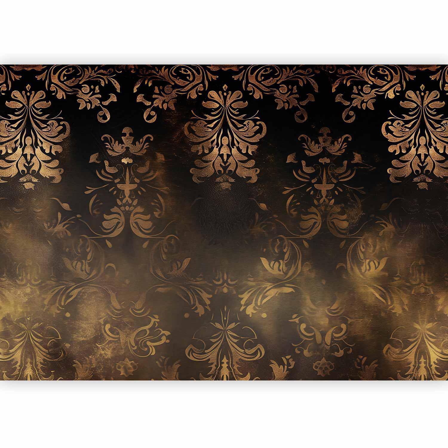 Papier peint - Baroque Ornaments in Patinated Gold and Browns: Retro Motif