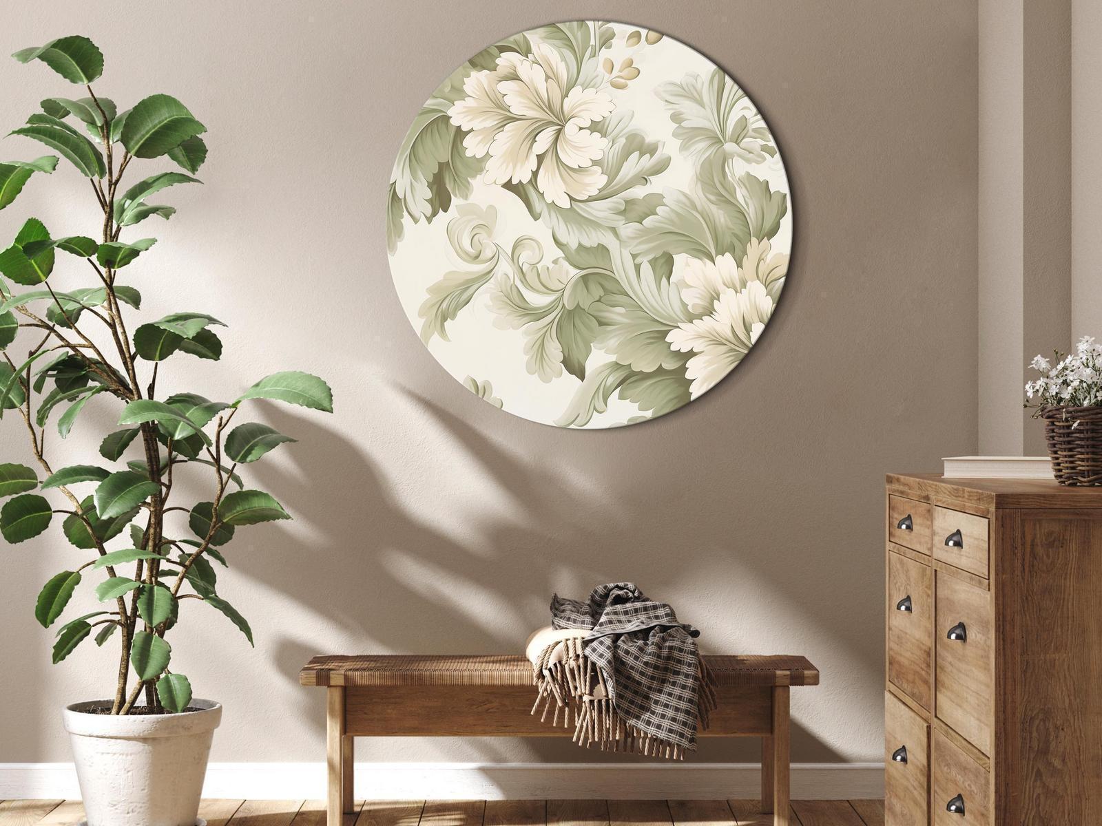 Tableau rond - Retro Vintage Flowers in Delicate Cream and Green Colors