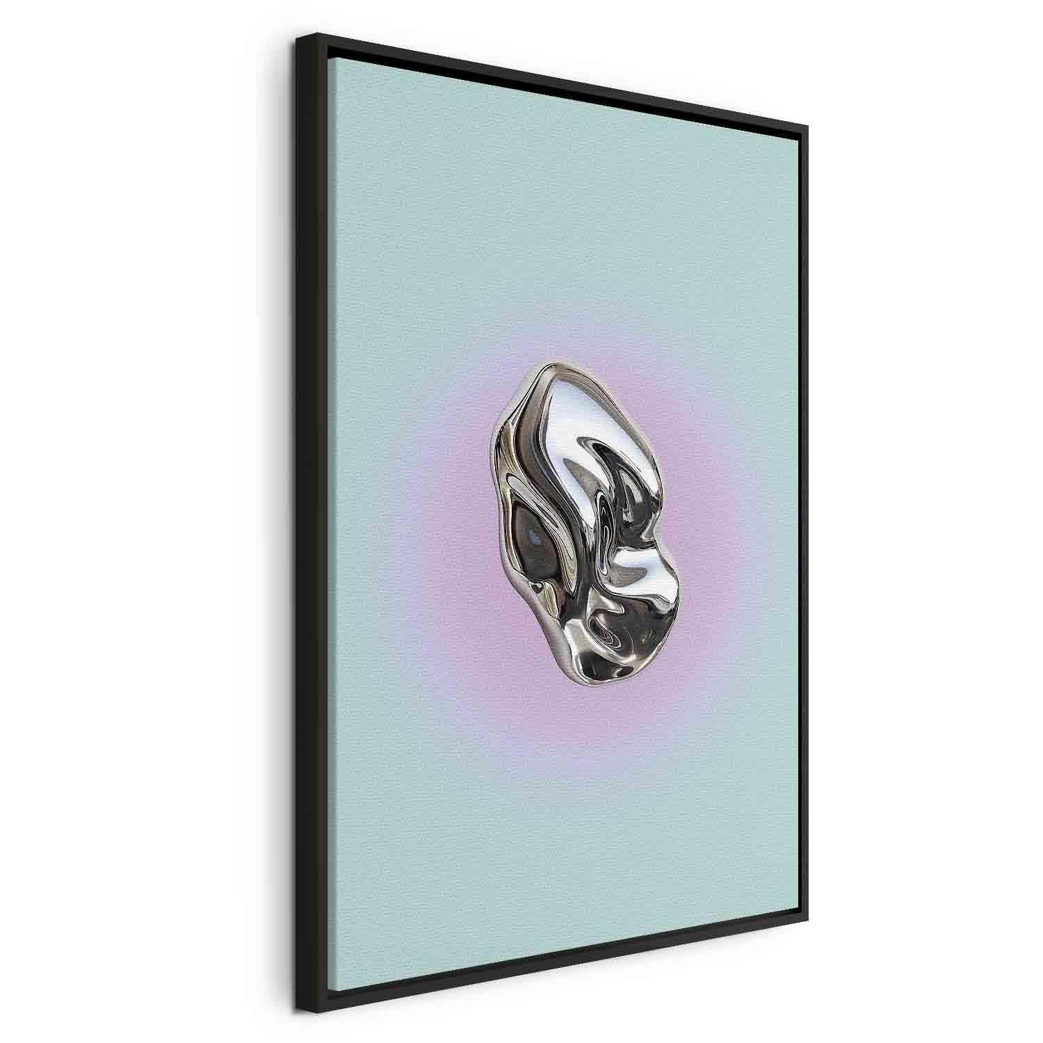 Tableau - Metallic Form - Abstract Sculpture on a Mint Background with a Purple Halo