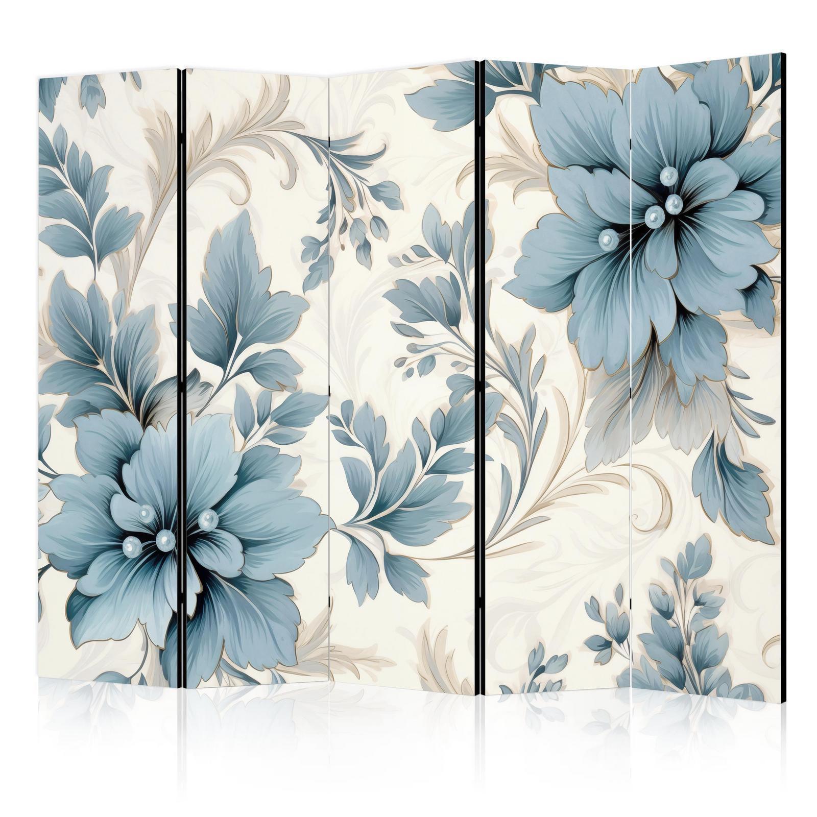 Paravent - Turquoise Flowers in Retro Vibe Floral Ornaments