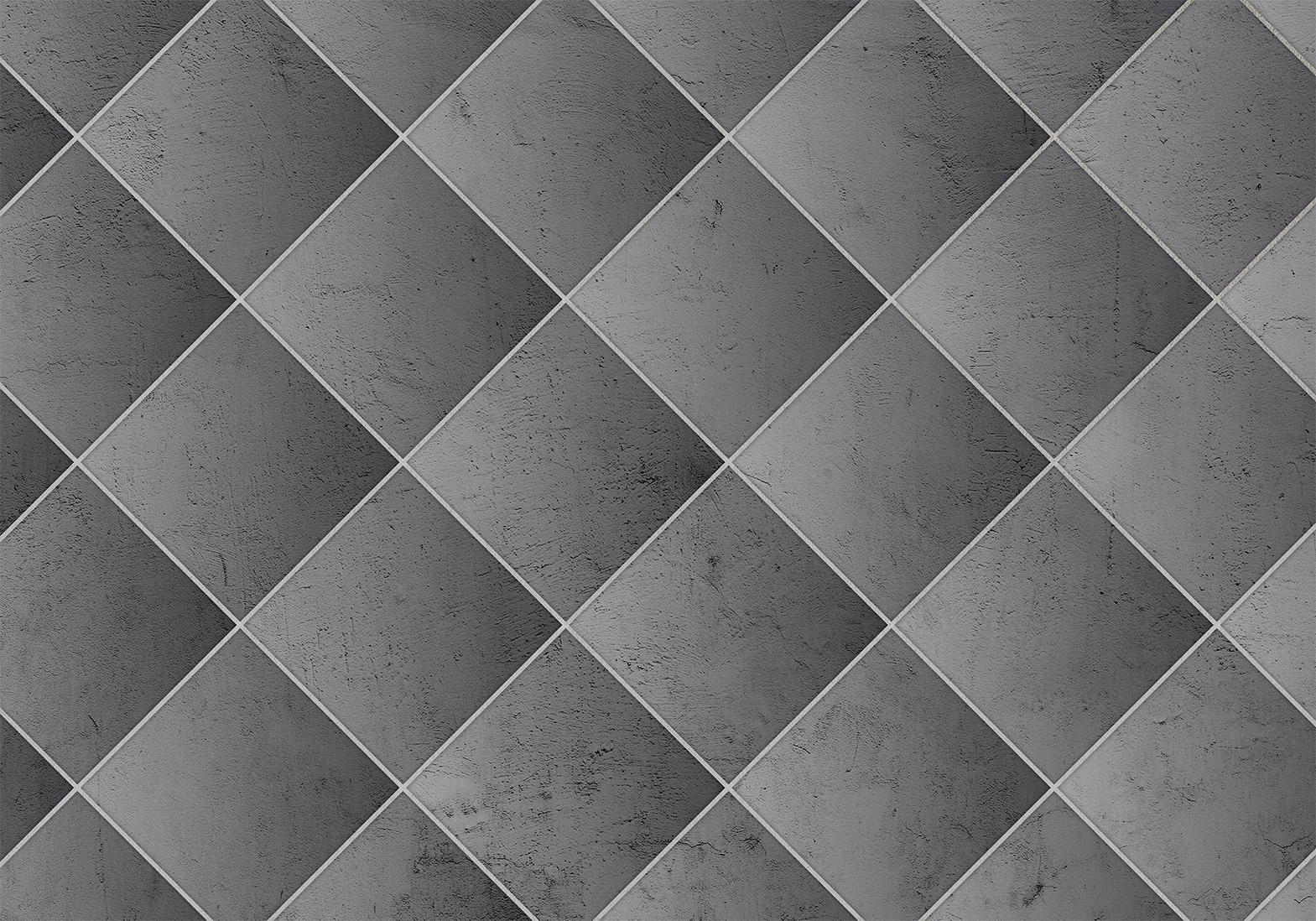 Papier peint - Grey symmetry - geometric concrete pattern with white joints