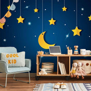 Papier peint - Skyline - night sky landscape with stars and moon for children