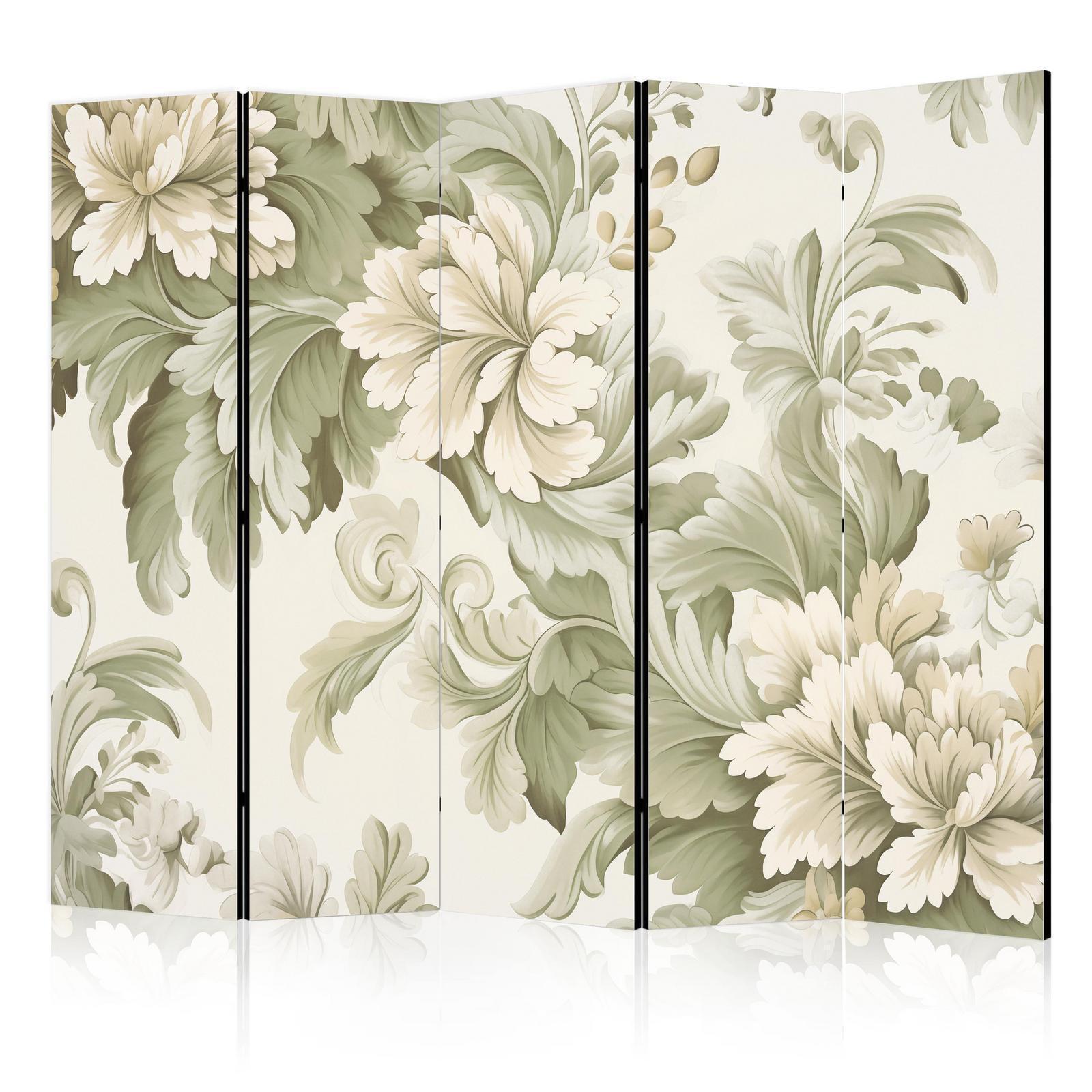 Paravent - Retro Vintage Flowers in Delicate Cream and Green Colors