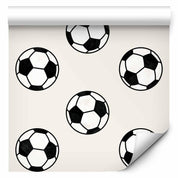 Tapisserie murale - Soccer - Symmetrical black-and-white soccer balls on a beige background