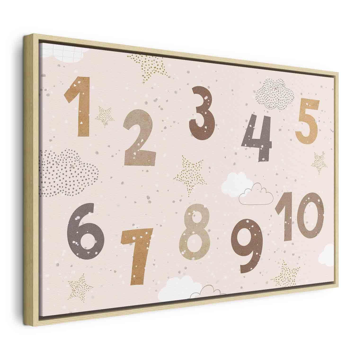 Tableau - Jumping Numbers - Numbers in a Subdued Beige-Brown Hue Among Snowflakes Stars and Clouds