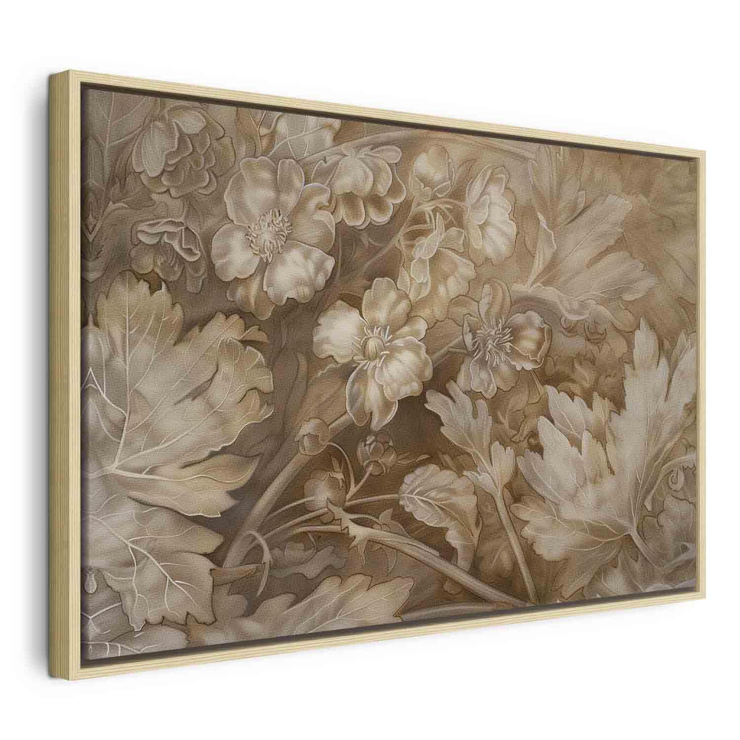 Tableau - Floral Ornaments Carved in Delicate Sepia and Brown Shades